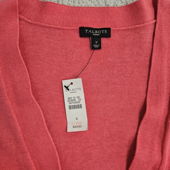 New Talbots Lightweight Cardigan 3/4 Sleeves Open Front Coral Pink X Stretch - Picture 6 of 7